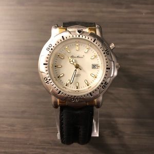 Vintage Eddie Bauer Quartz Watch on original black leather strap